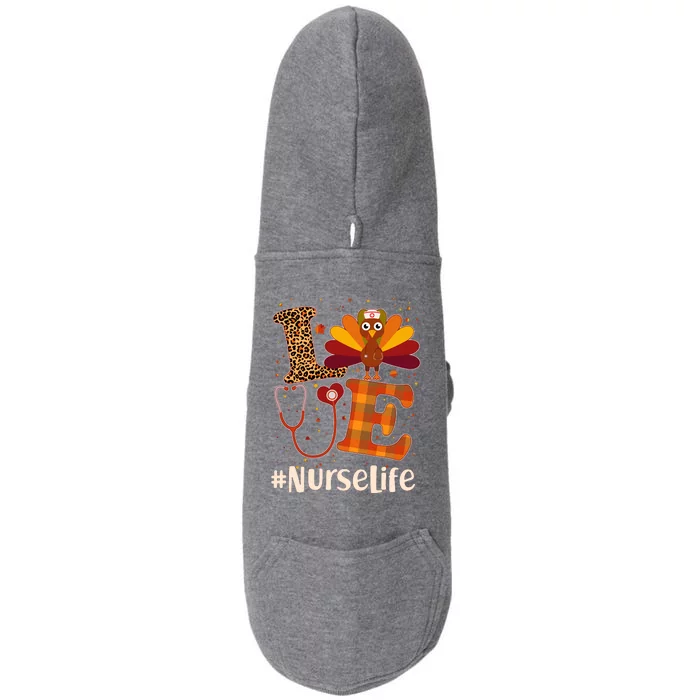 Cute Thanksgiving #NurseLife Fall Patterns Nurse Turkey Doggie 3-End Fleece Hoodie