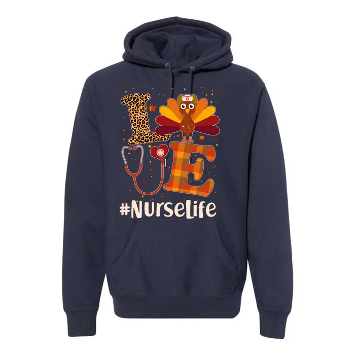 Cute Thanksgiving #NurseLife Fall Patterns Nurse Turkey Premium Hoodie