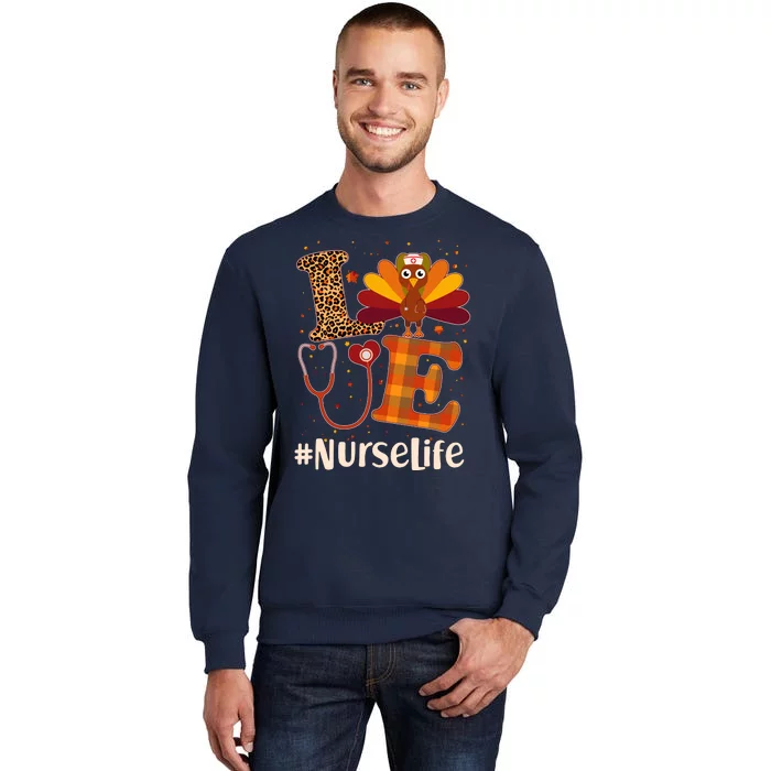 Cute Thanksgiving #NurseLife Fall Patterns Nurse Turkey Tall Sweatshirt