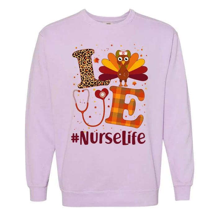 Cute Thanksgiving #NurseLife Fall Patterns Nurse Turkey Garment-Dyed Sweatshirt