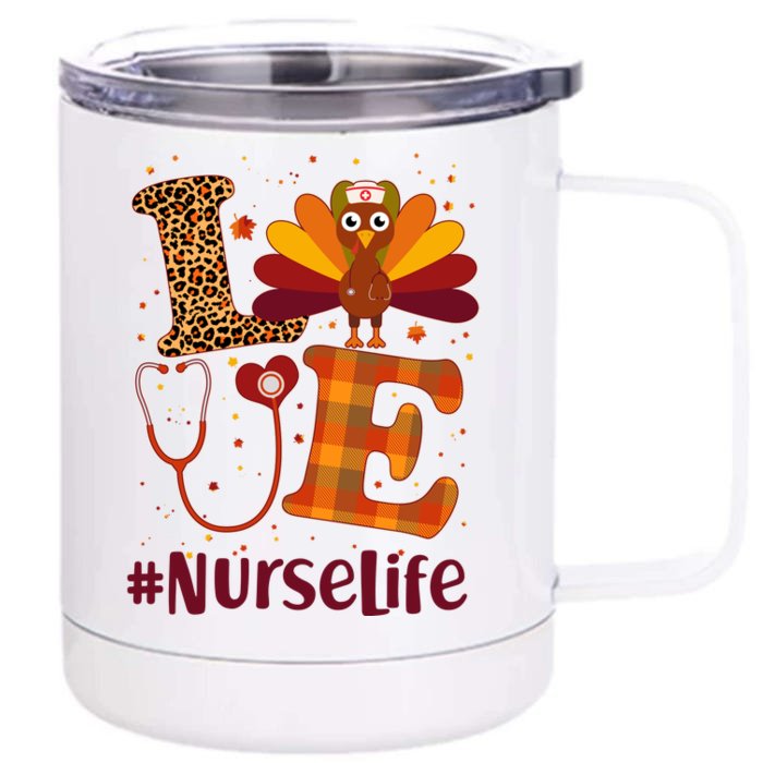 Cute Thanksgiving #NurseLife Fall Patterns Nurse Turkey Front & Back 12oz Stainless Steel Tumbler Cup