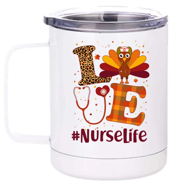 Cute Thanksgiving #NurseLife Fall Patterns Nurse Turkey Front & Back 12oz Stainless Steel Tumbler Cup