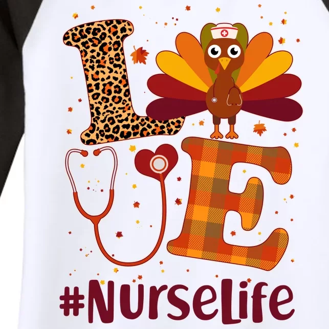 Cute Thanksgiving #NurseLife Fall Patterns Nurse Turkey Women's Tri-Blend 3/4-Sleeve Raglan Shirt