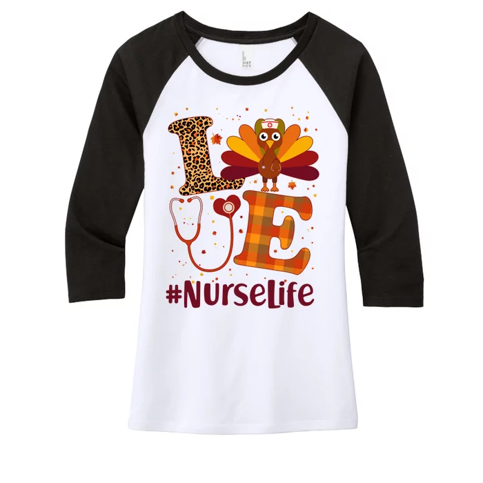 Cute Thanksgiving #NurseLife Fall Patterns Nurse Turkey Women's Tri-Blend 3/4-Sleeve Raglan Shirt