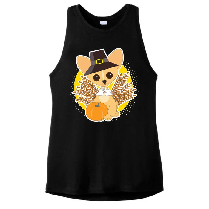 Cute Thanksgiving Pilgrim Puppy Ladies Tri-Blend Wicking Tank