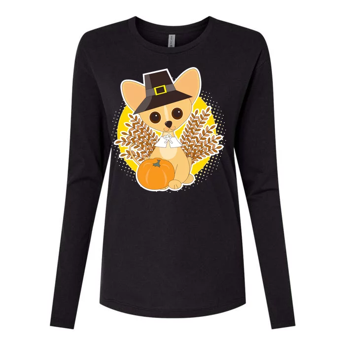 Cute Thanksgiving Pilgrim Puppy Womens Cotton Relaxed Long Sleeve T-Shirt