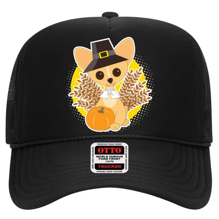 Cute Thanksgiving Pilgrim Puppy High Crown Mesh Trucker Hat