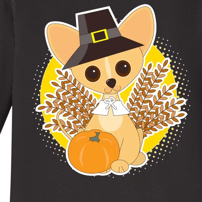 Cute Thanksgiving Pilgrim Puppy Baby Long Sleeve Bodysuit