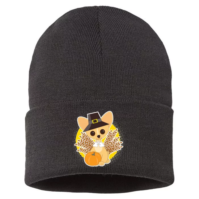 Cute Thanksgiving Pilgrim Puppy Sustainable Knit Beanie