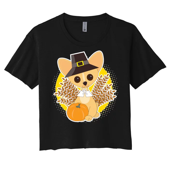 Cute Thanksgiving Pilgrim Puppy Women's Crop Top Tee