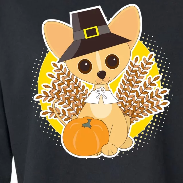 Cute Thanksgiving Pilgrim Puppy Cropped Pullover Crew