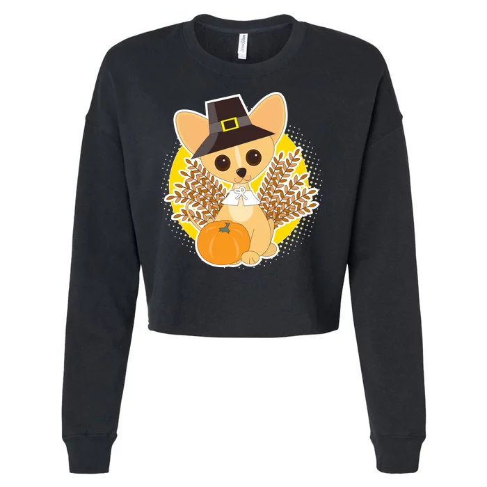 Cute Thanksgiving Pilgrim Puppy Cropped Pullover Crew