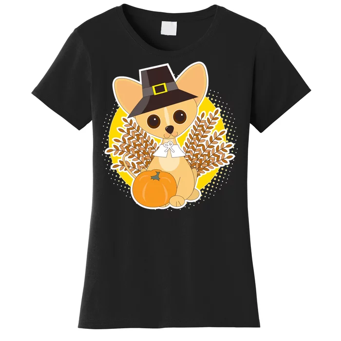 Cute Thanksgiving Pilgrim Puppy Women's T-Shirt