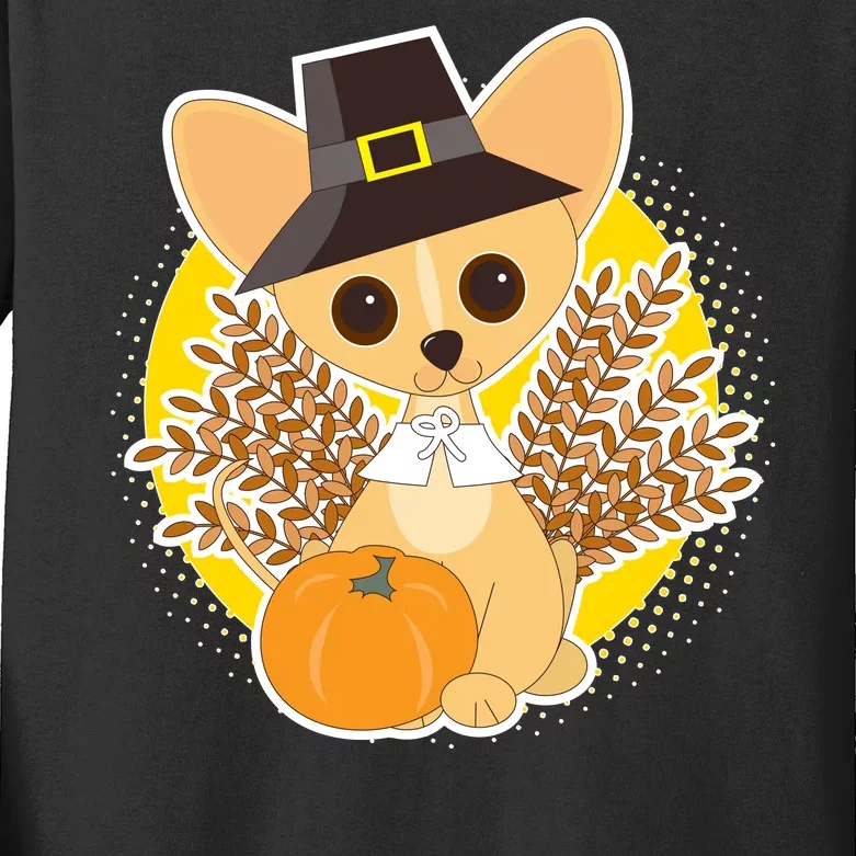 Cute Thanksgiving Pilgrim Puppy Kids Long Sleeve Shirt