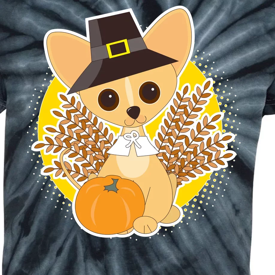 Cute Thanksgiving Pilgrim Puppy Kids Tie-Dye T-Shirt