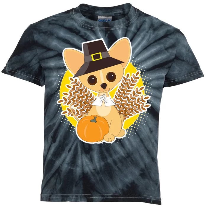 Cute Thanksgiving Pilgrim Puppy Kids Tie-Dye T-Shirt