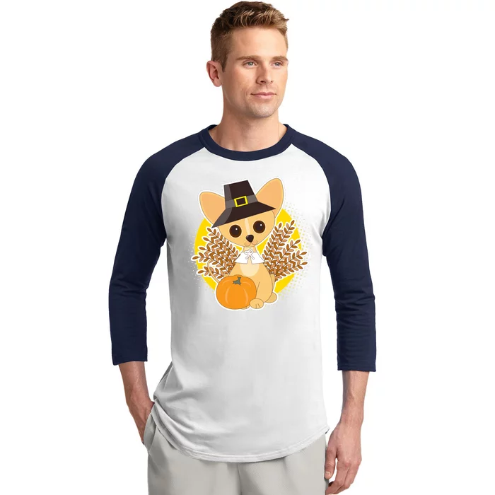 Cute Thanksgiving Pilgrim Puppy Baseball Sleeve Shirt