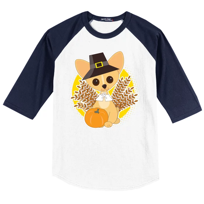 Cute Thanksgiving Pilgrim Puppy Baseball Sleeve Shirt