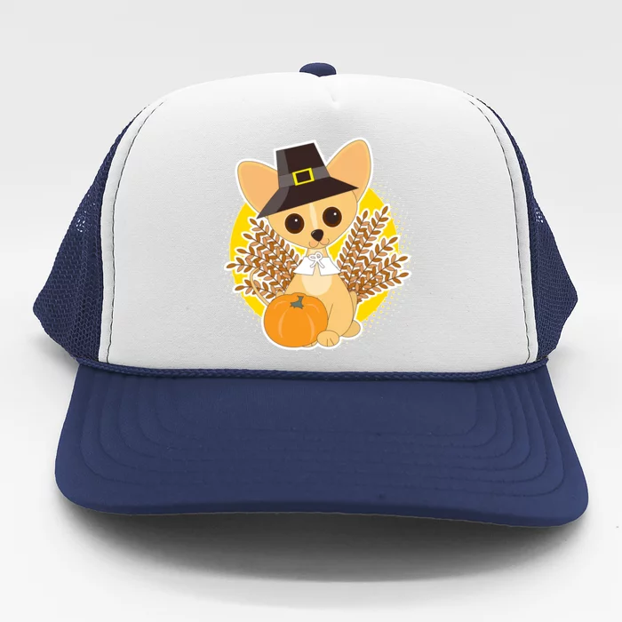 Cute Thanksgiving Pilgrim Puppy Trucker Hat