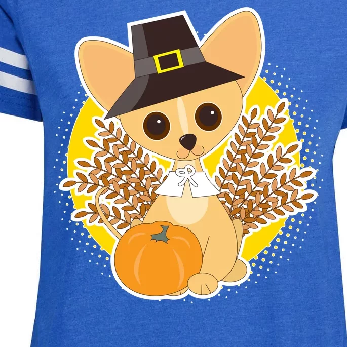 Cute Thanksgiving Pilgrim Puppy Enza Ladies Jersey Football T-Shirt