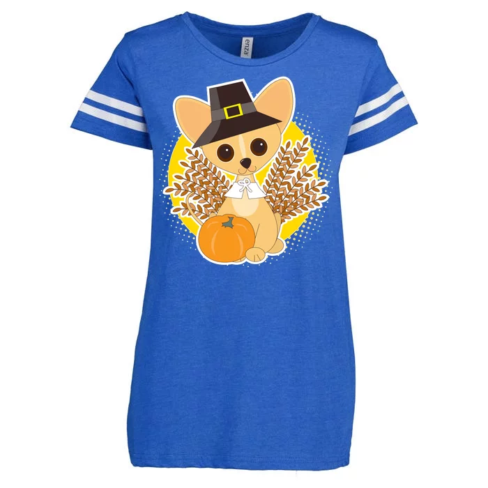 Cute Thanksgiving Pilgrim Puppy Enza Ladies Jersey Football T-Shirt