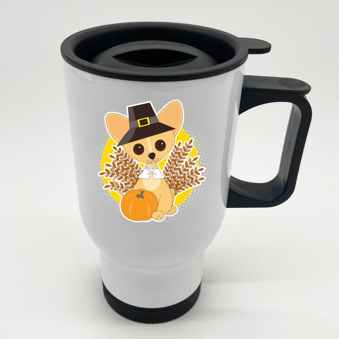 Cute Thanksgiving Pilgrim Puppy Front & Back Stainless Steel Travel Mug