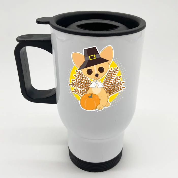 Cute Thanksgiving Pilgrim Puppy Front & Back Stainless Steel Travel Mug