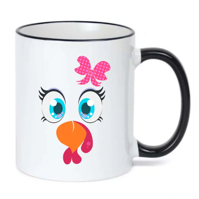 Cute Thanksgiving Turkey Girl Face Bow Tie Black Color Changing Mug