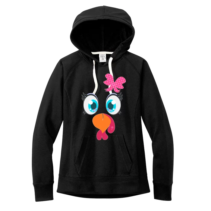 Cute Thanksgiving Turkey Girl Face Bow Tie Women's Fleece Hoodie