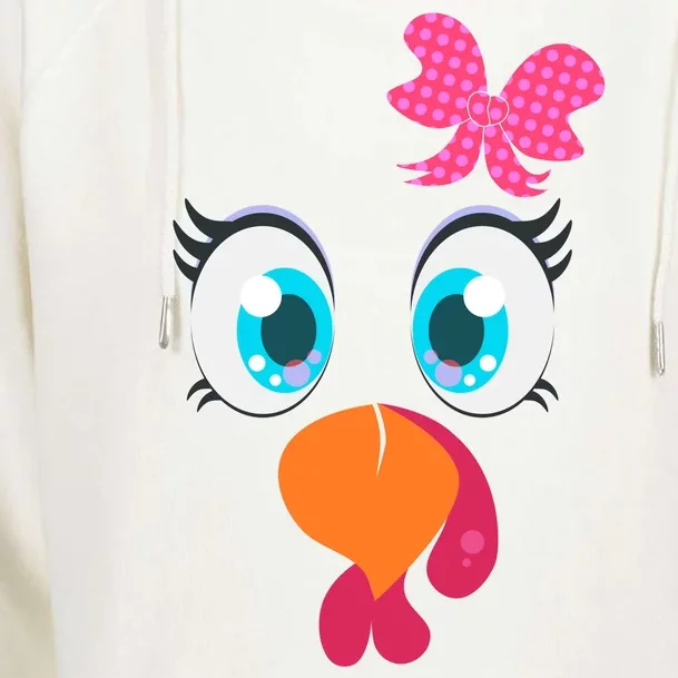 Cute Thanksgiving Turkey Girl Face Bow Tie Womens Funnel Neck Pullover Hood