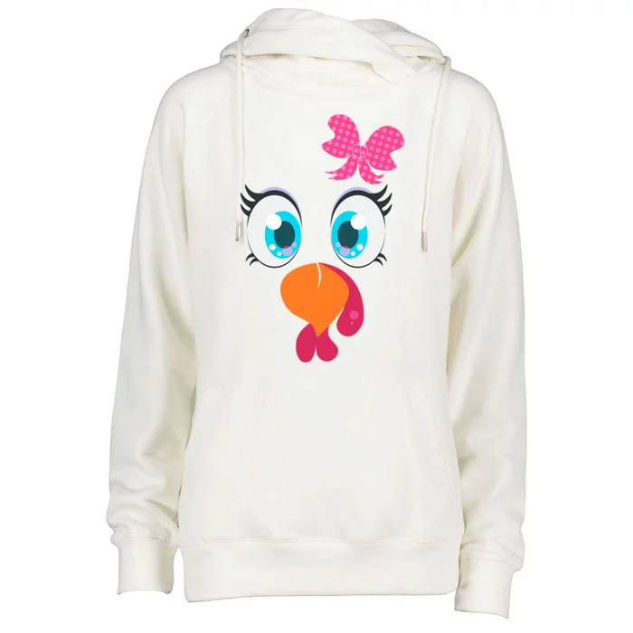 Cute Thanksgiving Turkey Girl Face Bow Tie Womens Funnel Neck Pullover Hood