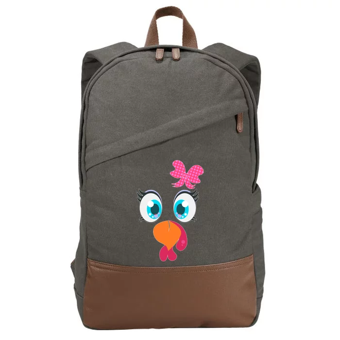 Cute Thanksgiving Turkey Girl Face Bow Tie Cotton Canvas Backpack