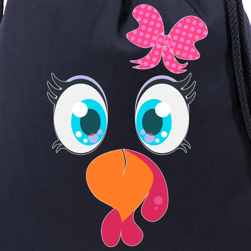 Cute Thanksgiving Turkey Girl Face Bow Tie Drawstring Bag