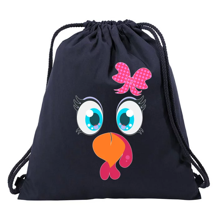 Cute Thanksgiving Turkey Girl Face Bow Tie Drawstring Bag