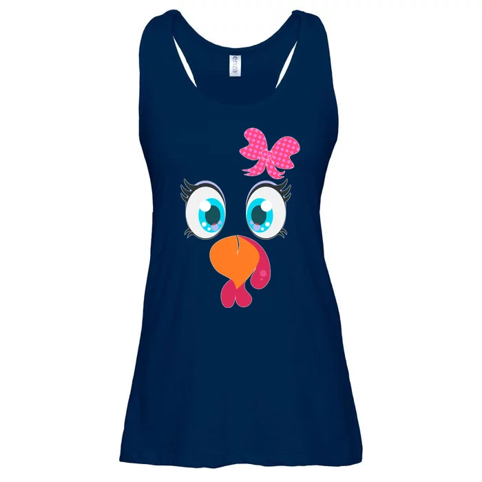 Cute Thanksgiving Turkey Girl Face Bow Tie Ladies Essential Flowy Tank