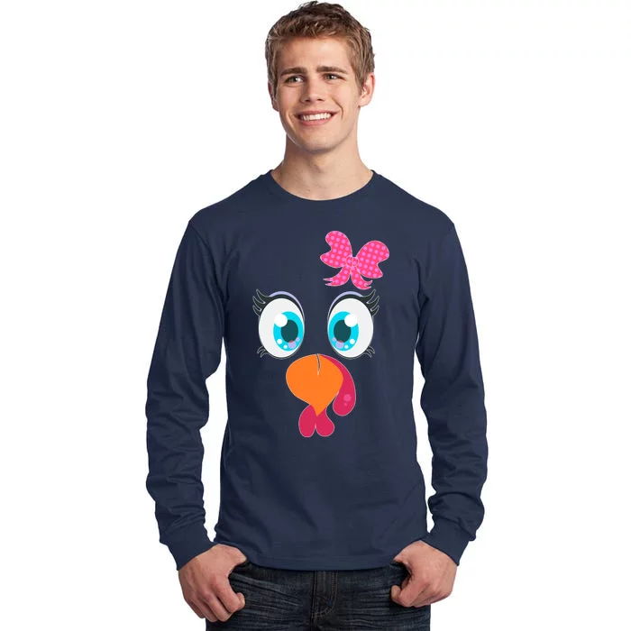 Cute Thanksgiving Turkey Girl Face Bow Tie Tall Long Sleeve T-Shirt