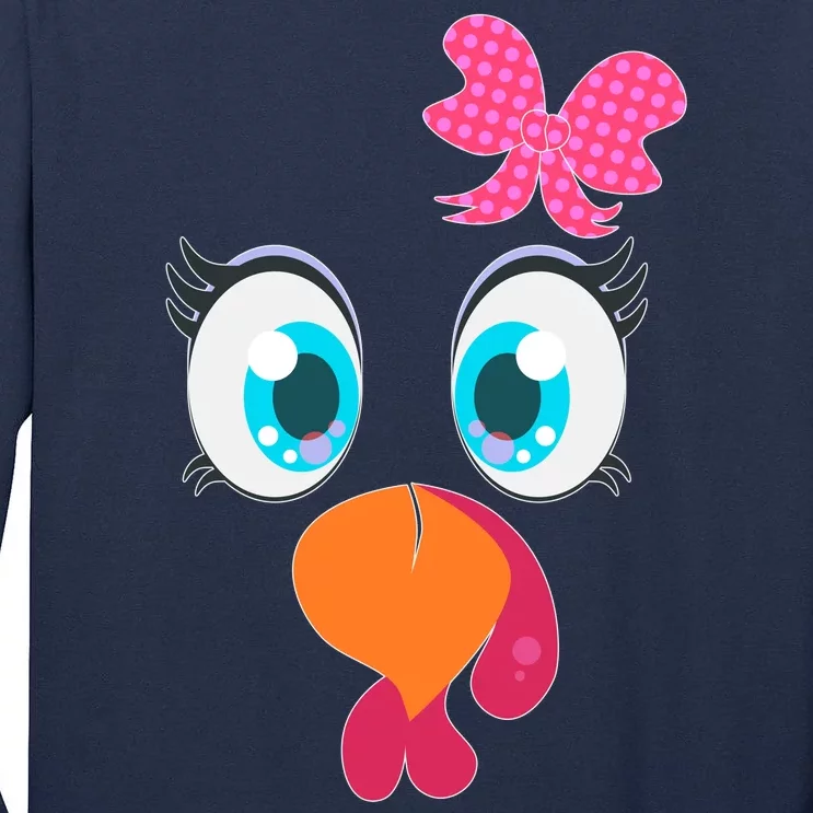 Cute Thanksgiving Turkey Girl Face Bow Tie Tall Long Sleeve T-Shirt