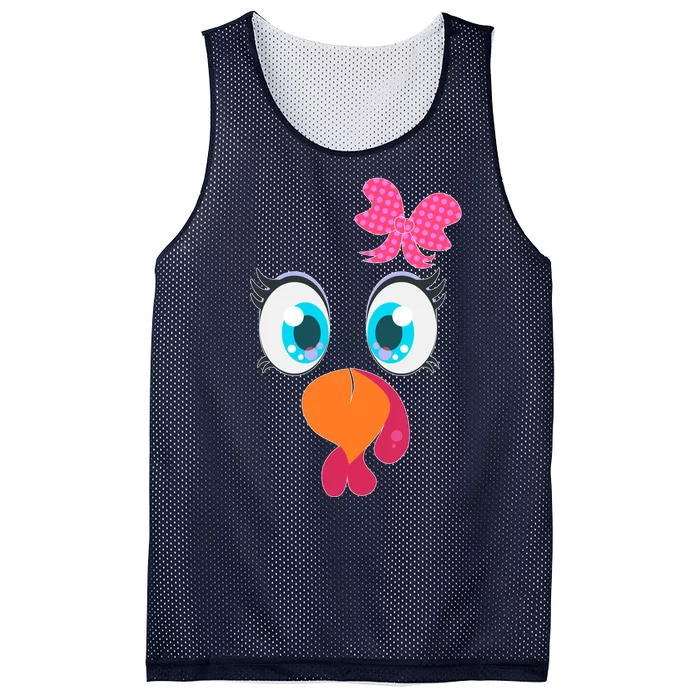 Cute Thanksgiving Turkey Girl Face Bow Tie Mesh Reversible Basketball Jersey Tank