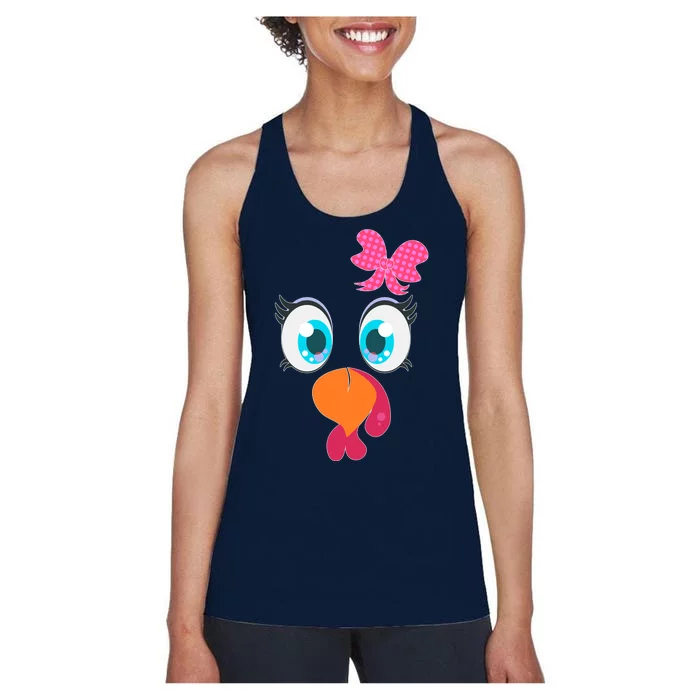 Cute Thanksgiving Turkey Girl Face Bow Tie Women's Racerback Tank