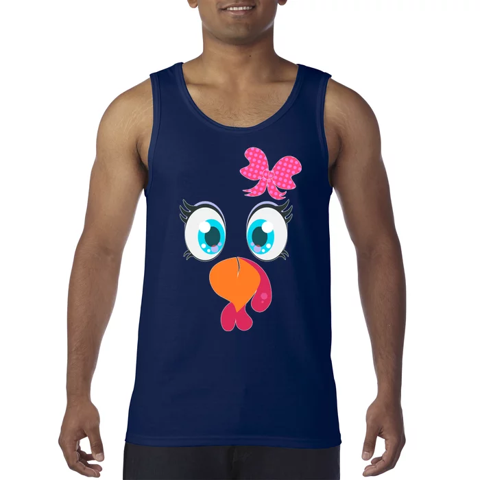 Cute Thanksgiving Turkey Girl Face Bow Tie Tank Top