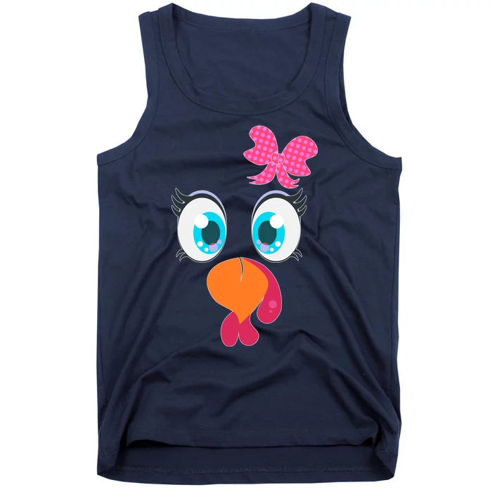 Cute Thanksgiving Turkey Girl Face Bow Tie Tank Top