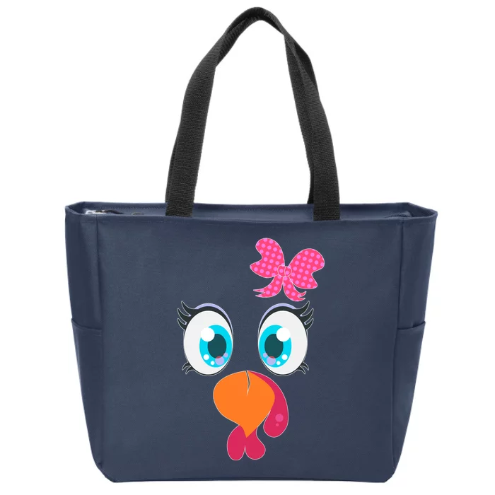 Cute Thanksgiving Turkey Girl Face Bow Tie Zip Tote Bag