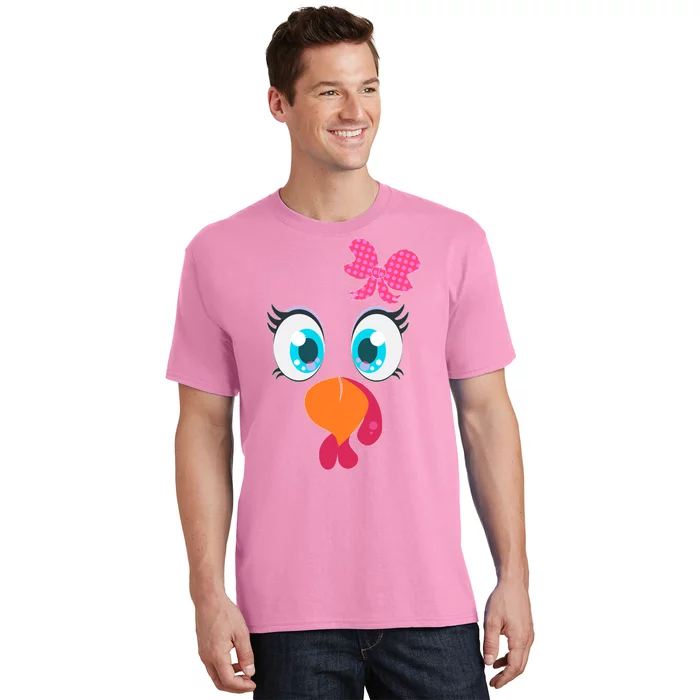 Cute Thanksgiving Turkey Girl Face Bow Tie T-Shirt