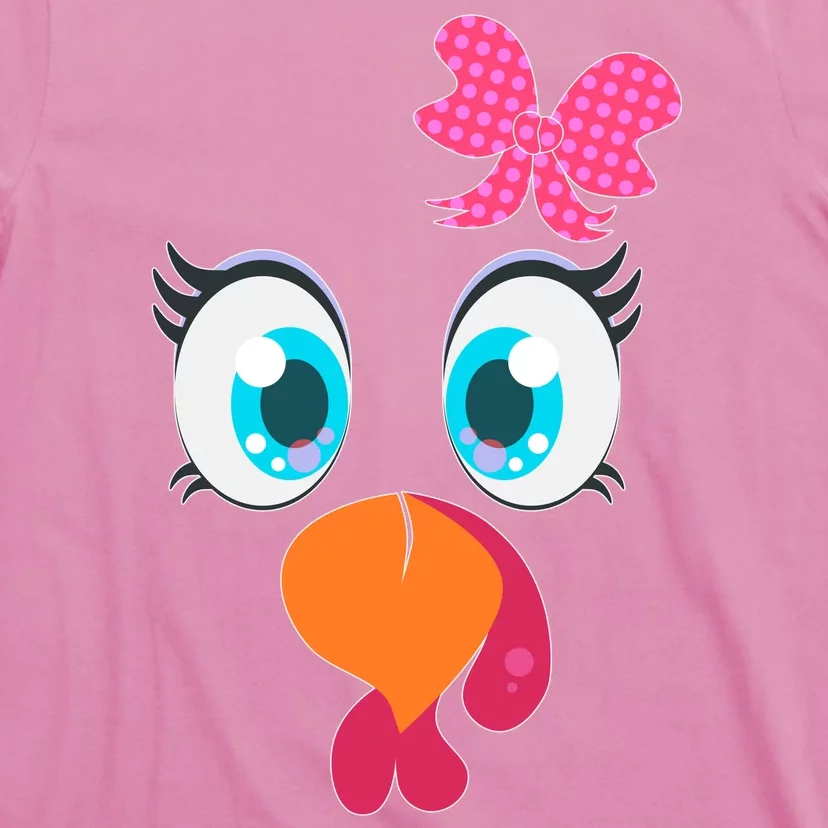 Cute Thanksgiving Turkey Girl Face Bow Tie T-Shirt