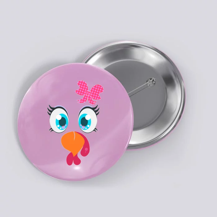 Cute Thanksgiving Turkey Girl Face Bow Tie Button