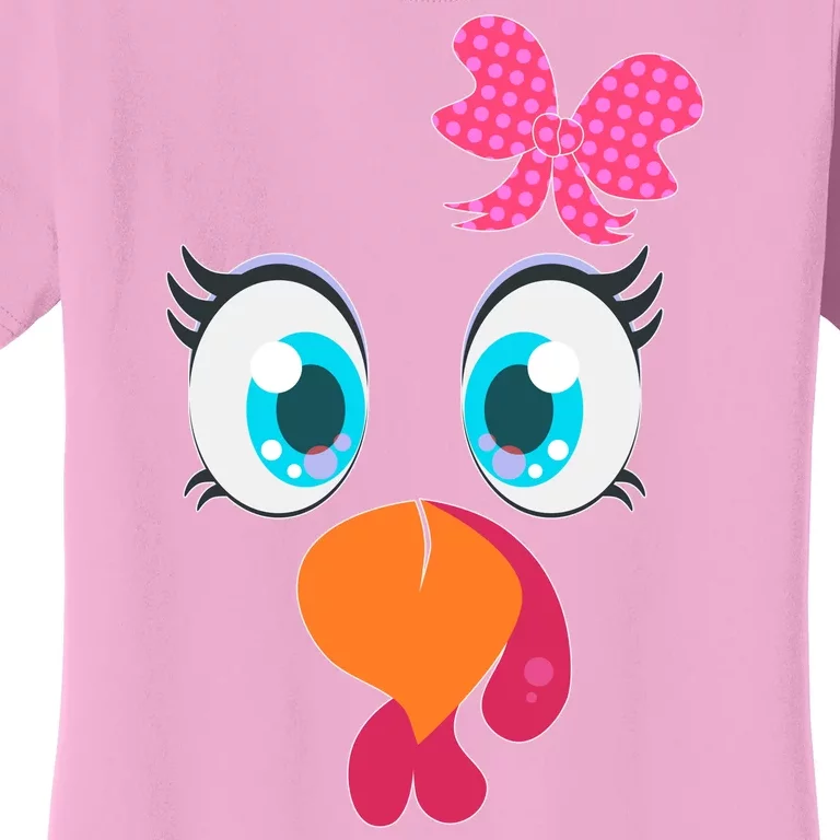 Cute Thanksgiving Turkey Girl Face Bow Tie Women's T-Shirt