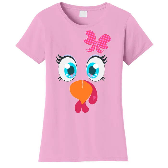 Cute Thanksgiving Turkey Girl Face Bow Tie Women's T-Shirt