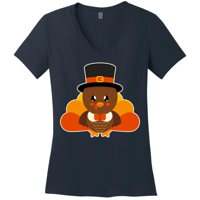 Cute Thanksgiving Turkey Little Boy Women's V-Neck T-Shirt