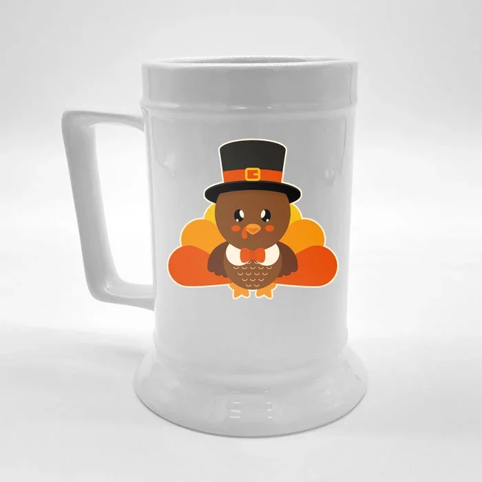 Cute Thanksgiving Turkey Little Boy Front & Back Beer Stein