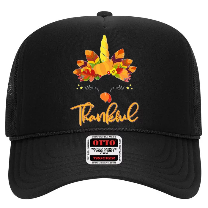 Cute Thanksgiving Unicorn Thankful Turkey High Crown Mesh Trucker Hat